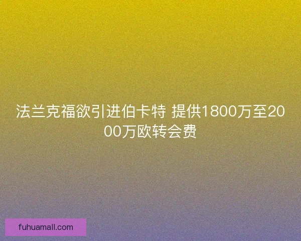 法兰克福欲引进伯卡特 提供1800万至2000万欧转会费 法兰克福欲引进伯卡特 提供1800万至2000万欧转会费